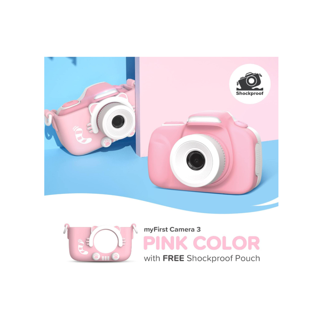 MyFirst Camera 3 Rosa – Cámara Infantil De 16MP Con Pantalla, Selfie, Lente Macro Y Funda Anticaídas, Ideal Para Pequeños Fotógrafos